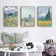 Cuadro en lienzo de paisaje de campo de trigo de Van Gogh, carteles artísticos de pared de paisaje ldyl verde, pintura famosa al óleo para decoración de sala de estar 2024 - compra barato
