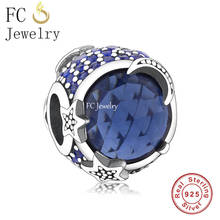 FC Jewelry Fit Original Brand Charm Bracelet 925 Sterling Silver Moon Stars Blue Zirconia Glass Beads For Making Berloque 2020 2024 - buy cheap