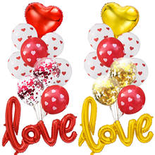 10 pçs/set Vermelho Cartas de Amor Balão de alumínio Vermelho Branco Do Amor Do Coração Confetti Balão de Látex Para O Casamento Dia Dos Namorados Decoração Suprimentos 2024 - compre barato