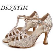 DKZSYIM Women Party Dance Shoes Satin Shining Rhinestones Latin Dance Shoes For Ladies Training Perform Shoes Soft Sole 6-10CM 2024 - buy cheap