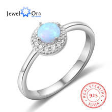 Joalheiro clássico 925 prata esterlina, redondo, opala azul, anel com zircônia, anel de dedo feminino, joias de prata, presentes para mulheres 2024 - compre barato
