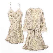 Women Sleepwear Casual Silky Bathrobe Gown Spring Summer Intimate Lingerie SEXY Leopard Nighty&Robe Set Nightgown Loose Homewear 2024 - buy cheap