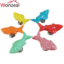 1 pçs colorido cômoda botões crianças gaveta peixe forma alças de cerâmica armário de cozinha botões de móveis ferragens 2024 - compre barato