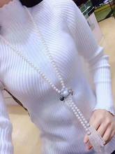 Hand knotted 8-9mm white natural freshwater pearl bee micro inlay zircon accessories tassel sweater chain necklace 120-122cm 2024 - buy cheap