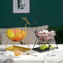 SFVFEVD Nordic Style Wrought Iron Creative Elk Fruit Basket Double Layer Vegetable Organizer Home Table Countertop Decor 2024 - buy cheap