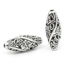 DoreenBeads Zinc Alloy Filigree Spacer Beads Oval Antique Silver Color Flower Hollow Carved DIY Jewelry About 26mm x 11mm,10PCs 2024 - buy cheap