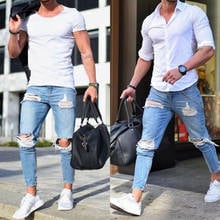 Plus Size XXXL 2019 New Men's Jeans Stretch Destroyed Ripped Design Fashion Ankle Zipper Skinny Jeans For Men 2024 - buy cheap