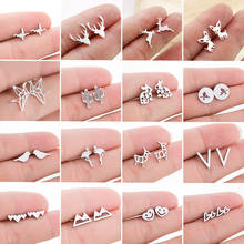 Cartoon Animal Stud Earrings Small Deer Rabbit Bird Dog Antlers Earring for Girls Kid Stainless Steel Birthday Jewelry Women 2024 - buy cheap