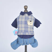 Plaid Boy Dog Winter Coat Jacket Denim Pants Pet Puppy Jumpsuit Warm Apparel Outfit 5 Sizes 2 Colours 2024 - buy cheap