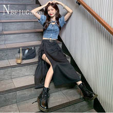 Fashion Summer 2 Pieces Set Denim Blouse And Irregular Skirt Temperament Korean Chic Lady Suit 2024 - buy cheap