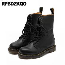 Round Toe Combat Black Military 2021 Front Lace Up Casual Ankle Boots Autumn Trend Designer Genuine Leather Flat Women Shoes 2024 - buy cheap