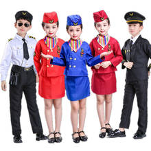 Kids Profession Work Wear  Flight Attendent Pilot Uniforms Halloween Carnival Party Costumes Boys Stage Pilot Air Force Suit 2024 - buy cheap