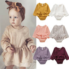 Одежда для маленьких девочек; Одежда для новорожденных с длинными рукавами костюм-комбинезон платье-боди из хлопка льняной наряд 2024 - купить недорого