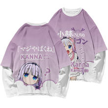 Miss Kobayashi's Dragon Maid Kanna Kamui Long Sleeve Hip Hop T Shirt Men Women Harajuku Tshirt False Two Pieces Tee Anime Tops 2024 - buy cheap