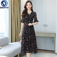 Spring Summer Black Vintage Floral Chiffon Midi Dress Boho Beach Sundress 2021 Elegant Women Party Dress Maxi Vestidos 2024 - buy cheap