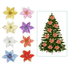 Flores de seda decorativas para árbol de Navidad, adornos artificiales para árbol de Navidad, bayas rojas doradas, 10 Uds. 2024 - compra barato