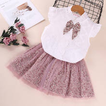 Baby Girls Clothes Print Flower Lace Top+ Skirts Bow Sets For School Mesh Skirt Solid Hollow Out Princess Girls Outfits Toddler 2024 - buy cheap