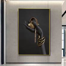 Mano de mujer negra con joyería dorada, arte de pared, lienzo, pinturas en la pared, carteles e impresiones, arte Pop impreso en la pared, decoración 2024 - compra barato