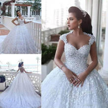 Новейший дизайн, свадебные платья с бисером и кристаллами, кружевные бальные платья с аппликацией, вечерние платья для невесты размера плюс, robe de mariee 2024 - купить недорого