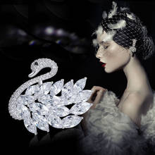 Nova honrosa cristal pérola cisne broche para mulher embelezado com cristais de swarovski roupas decoração jóias requintado 2024 - compre barato