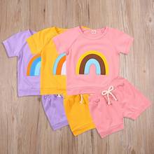 2021 Summer Infant Kids Baby Boy Girl Short Sleeve Rainbow T-shirt Tops Shorts Pant Bottom 2PCS Outfits Children Clothes Set 2024 - buy cheap