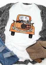 Женская футболка с изображением тыквы или трюка на Хэллоуин, модная одежда, смешная футболка с абстрактным графическим принтом 2024 - купить недорого