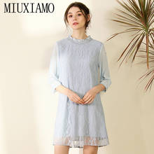 MIUXIMAO High Quality 2020 Spring Silk Dresses  Party Female Vintage O-neck Ruffles Solid Lace Casual Dress Women Vestidos 2024 - buy cheap