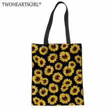 TWOHEARTSGIRL Sunflower Print Shoulder Bags Female Leisure Floral Style Tote Beach Bags Summer Style Women Canvas Tote Handbags 2024 - buy cheap