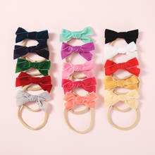 30 pcs/lot, Chubby Velvet Bow on Soft Nylon Headbands, Velvet Hand Tied Hair Accessory, Girls Christmas Gift 2024 - buy cheap