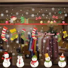 Calcomanías de Navidad de muñeco de nieve, calcomanías de Papá Noel, ciervo, sala de estar, tienda, Mural de ventana, carteles 2024 - compra barato