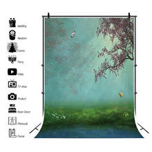 Laeacco Green Grass Spring Flower Tree Butterfly Lakeside Oil Painting Scenic Photo Background Photography Backdrop Photo Studio 2024 - buy cheap