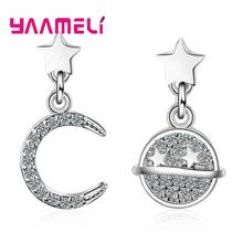 Pendiente de Plata de Ley 925 con circonita AAA para mujer, arete de alta calidad con forma de estrella, Luna y Planeta, joyería de regalo 2024 - compra barato