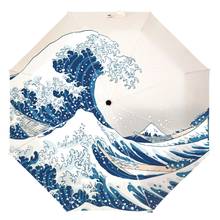 Guarda-chuva automático great wave de kanagawa, guarda-chuva com três dobras, japonês, anti uv, auto sol, chuva para homens 2024 - compre barato