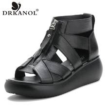 DRKANOL Women Wedges Sandals Peep Toe Front Zipper Gladiator Sandals Women Genuine Leather Casual Platform Sandals Summer Shoes 2024 - buy cheap