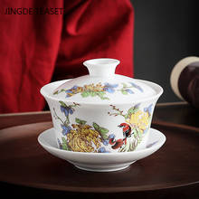 Miyayan style Ceramic Gaiwan Teacup handmade Flower pattern Tea tureen Bowl Chinese  luxury Porcelain Teaware Accessories 280ml 2024 - buy cheap