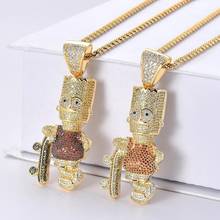 Freewear Shiny Skateboard Cartoon Doll Pendant Necklace Gold Color Iced Out Cubic Zircon Men's Hip Hop Jewelry Choker Gifts 2024 - buy cheap