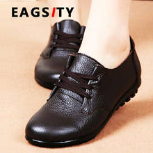 EAGSITY genuine Leather women oxford casual shoes brogue ladies slip on loafers comfortable shoes dress office career party work 2024 - buy cheap