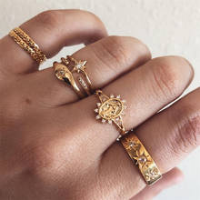 Conjunto de anel vintage ouro cristalino, novo pentagrama virgem maria, ajustável, moda boho, presente para festa de casamento, atacado 2024 - compre barato