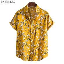 Yellow Floral Hawaiian Shirt for Men 2021 Stylish Summer Short Slevee Tropical Aloha Shirts Casual Button Down Camisa Hawaiana 2024 - buy cheap