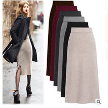 2022 Autumn Winter Skirts Womens Solid Color Elastic High Waist Back Vent Skirts Knitting Midi Skirt Plus Size Office Work M 6XL 2024 - buy cheap