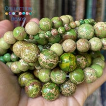 Natural Green Sea Sediment Jaspers Stone Spacer Loose Round Beads For Jewelry Making 4-12 mm Diy Bracelets Accessories 15" 2024 - buy cheap