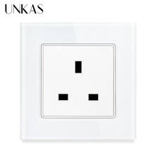 UNKAS UK Standard 13A Wall Power Socket White Tempered Crystal Glass Panel AC 110~250V Plug 86mm*86mm Black Outlet 2024 - buy cheap