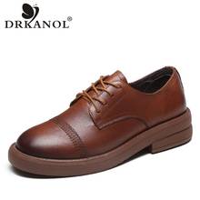 DRKANOL-zapatos planos de estilo británico para mujer, calzado informal de piel auténtica con punta redonda, color negro y marrón, para primavera, 2021 2024 - compra barato
