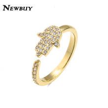 NEWBUY Fashion Gold Color Good Luck Palm Ring For Women Girl AAA CZ Open Ring Female Party Jewelry Gift Daily Accessories 2024 - buy cheap