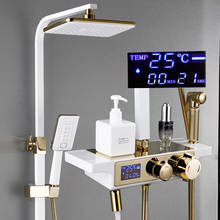Black Temperature Digital Display Screen LED Rainfall Shower Head Thermostatic Shower Faucet Bathtub Mixer Tap White & Gold 2024 - buy cheap