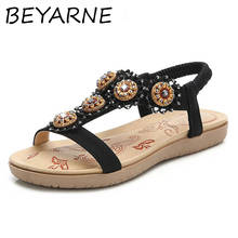 BEYARNE-Sandalias planas con flores para mujer, zapatos de playa bohemios, de moda, de verano 2024 - compra barato