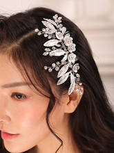 Pente de cabelo prata para casamento, folhas, strass, flor, joias para ser acessório chique para cabeça de noiva 2024 - compre barato