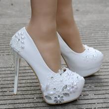 Zapatos de tacón alto para mujer, calzado de boda con plataforma impermeable de PU, punta redonda, tacones finos de 14 cm 2024 - compra barato