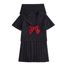 Новая летняя японская школьная форма для девочек, Униформа с короткими рукавами для женщин и девочек, черный Школьный костюм с моряками, плиссированные юбки, комплекты для костюмированной вечеринки 2024 - купить недорого