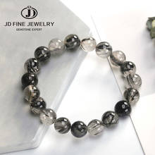 JD-pulsera de cuarzo negro de alta calidad para hombre y mujer, brazalete rutilado con cuentas de cristal de 4-12mm, de fidelidad Natural, joyería 2024 - compra barato